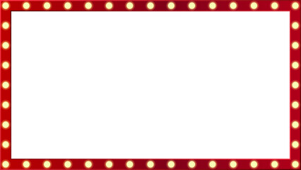 Retro light box frame border with 16:9 aspect ratio,  for web, presentation, thumbnail, cut out,png isolated on transparent background.