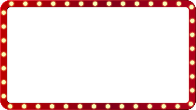 Retro light box frame border with 16:9 aspect ratio, for web, presentation, thumbnail, cut out, png isolated on transparent background.