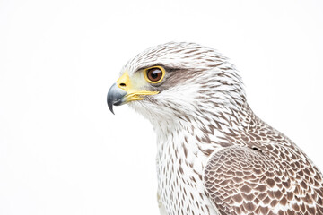 Obraz premium Close-up of a Gyrfalcon's Head Against a White Background
