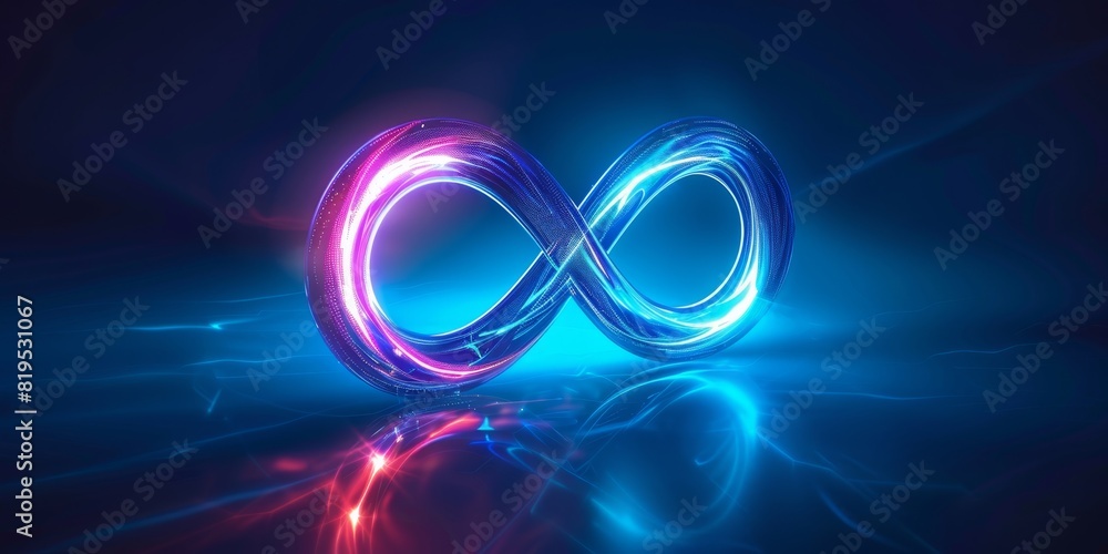 Wall mural neon symbol loop sign light background 3d line abstract infinite glow digital blue shape concept