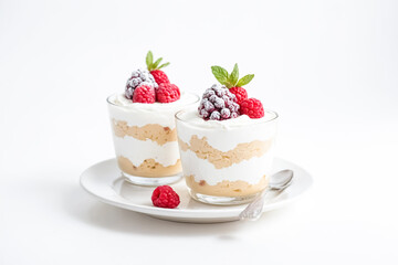 Raspberry and Cream Dessert in Glass Cups