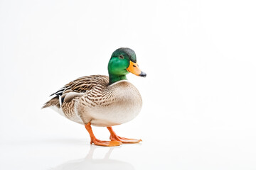 Obraz premium Mallard duck standing on white background