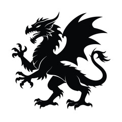 Black dragon isolated heraldic animal silhouette. Luxury monogram.Heraldry beast.Vector Graceful vintage animal symbol illustration legs and lion tail business card