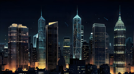 Obraz premium Glossy and artistic neon light effect urban landscapes of modern towering cities and Skyscrapers or Artistic textures and futuristic townscapes ai generative