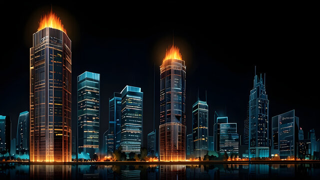 Glossy and artistic neon light effect urban landscapes of modern towering cities and Skyscrapers or Artistic textures and futuristic townscapes ai generative