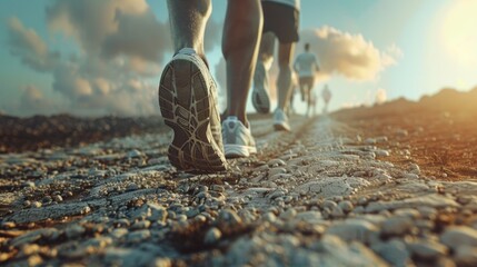 Young people in sportswear are running in the splashing water road.