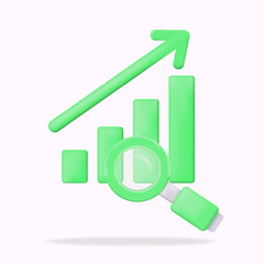 searching graph going up, business going up and profit, 3d icon illustration