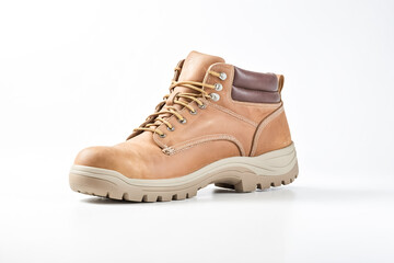 Brown Leather Work Boot Isolated on White Background