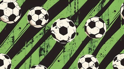 Soccer Balls Flying on Green Grassy Field with Dynamic Diagonal Lines