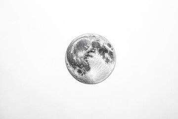 Naklejka premium Black and White Photo of a Full Moon with Craters on a White Background