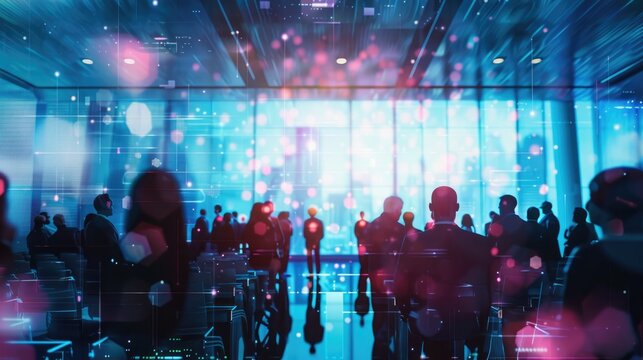 AI advancements in the tech industry selective focus, innovation, surreal, Composite, tech conference backdrop