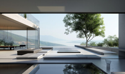 Fototapeta premium villa with pool interior mountain view