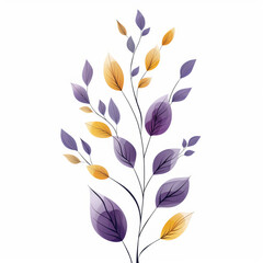 Purple and yellow leaves painting on white background