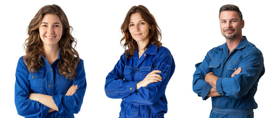 Mechanic with arms crossed standing on transparent background.