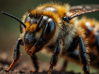 Bee close-up, clear, natural light. Clarity: 8k