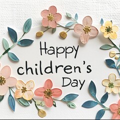  a watercolor painting of flowers and the text Happy children's  day