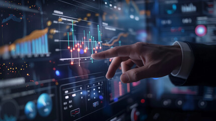 Business finance data analytics graph.Financial management technology.Advisor using KPI Dashboard on virtual screen