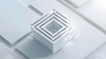 Isometric 3D render of a minimalist logo design with abstract lines forming a dynamic pattern, displayed on a white background with subtle shadows