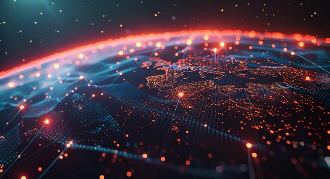 Abstract digital Earth with glowing data streams, concept of global connectivity