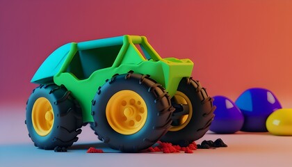 Vibrant Toy Car on Colorful 3D Rendered Background