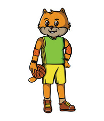 Cute basketball player cat cartoon illustration design smiling carrying basketball-01.eps