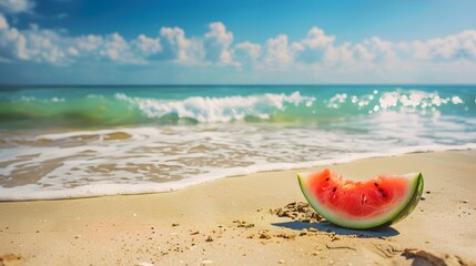 ビーチに置かれたスイカ