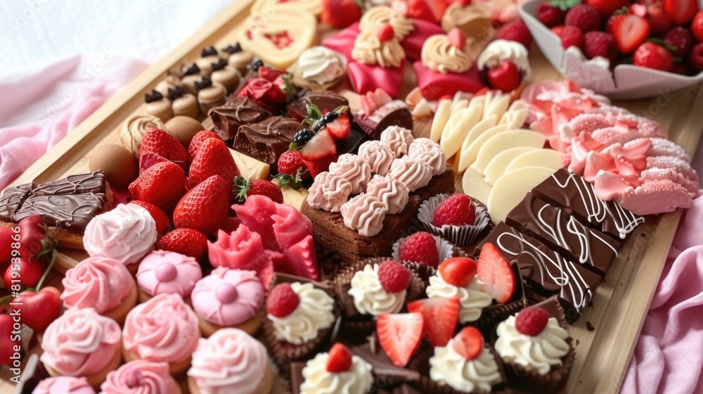 Poster a tray of assorted desserts on a table. generative ai.