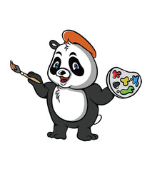 Cute panda painter cartoon illustration design holding brush and paint holder-01.eps
