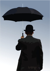 A man walking with an umbrella in the rain. 3d vector illustration
