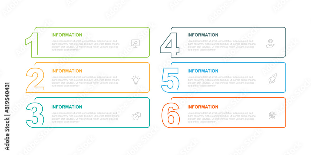 Aufkleber Design template infographic vector element with 6 step line process or option