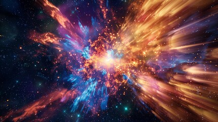 A brilliant 3D rendering of a pulsing supernova, with vibrant bursts of light and color creating a vibrant scene.