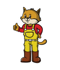 Smiling cute cat cartoon illustration design giving thumbs up wearing gardener clothes-01.eps