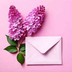 pink envelope with small pink flowers  pink copies space