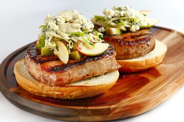 Flavorful Pork Chop on Wooden Cutting Board with Pickled Gherkins