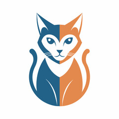 Blue and orange cat vector logo illustration