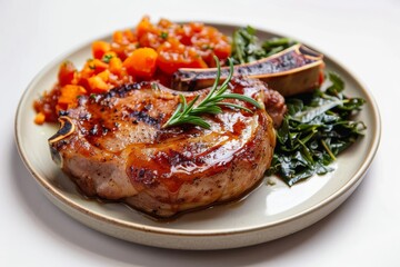 Delicious Double Cut Pork Chop with Southern Greens and Rosemary