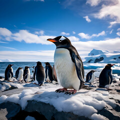 Fototapeta premium penguin colony on an island near Antarctic Peninsula