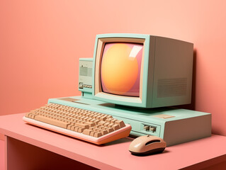 Computer With Clean Pastel Light, Copy Space For Commercial Photography