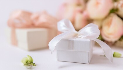 ローズピンクの花束とプレゼント