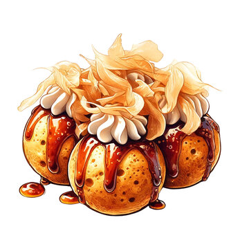 recommend clip art: Popular Japanese menu Takoyaki (octopus balls) watercolor clipart ,AI Generated.
