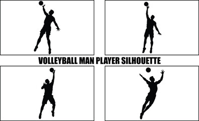 Set of volleyball players silhouettes isolated vector team sports and beach volleyball
