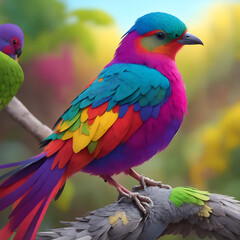 Obraz premium Bright exotic bird in a tropical garden, sunlight