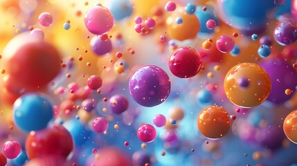 An abstract 3D render of colorful spheres and particles seemingly suspended in midair, captured in striking ultra HD detail.