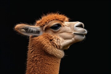 Obraz premium Mystic portrait of Alpaca, copy space on right side, 