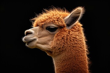 Obraz premium Mystic portrait of Alpaca, copy space on right side, 