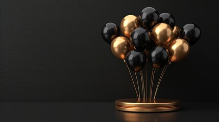 Luxury black gold balloons mockup. Festive celebration background with copy space Generate Ai. Friday Sale, 