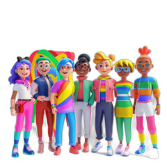 Fototapeta premium United in Pride - Diverse LGBTQ+ Characters in Colorful 3D Illustration