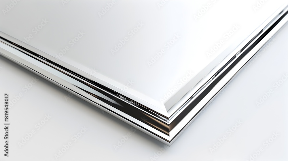 Poster thin chrome beveled rectangular frame on blank white background