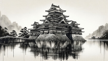 Naklejka premium Timeless Beauty: The Harmony of Japanese Castles Amidst Historical Towns