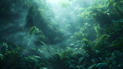 Fototapeta na wymiar Wander through the jungle at dusk the fading light.
